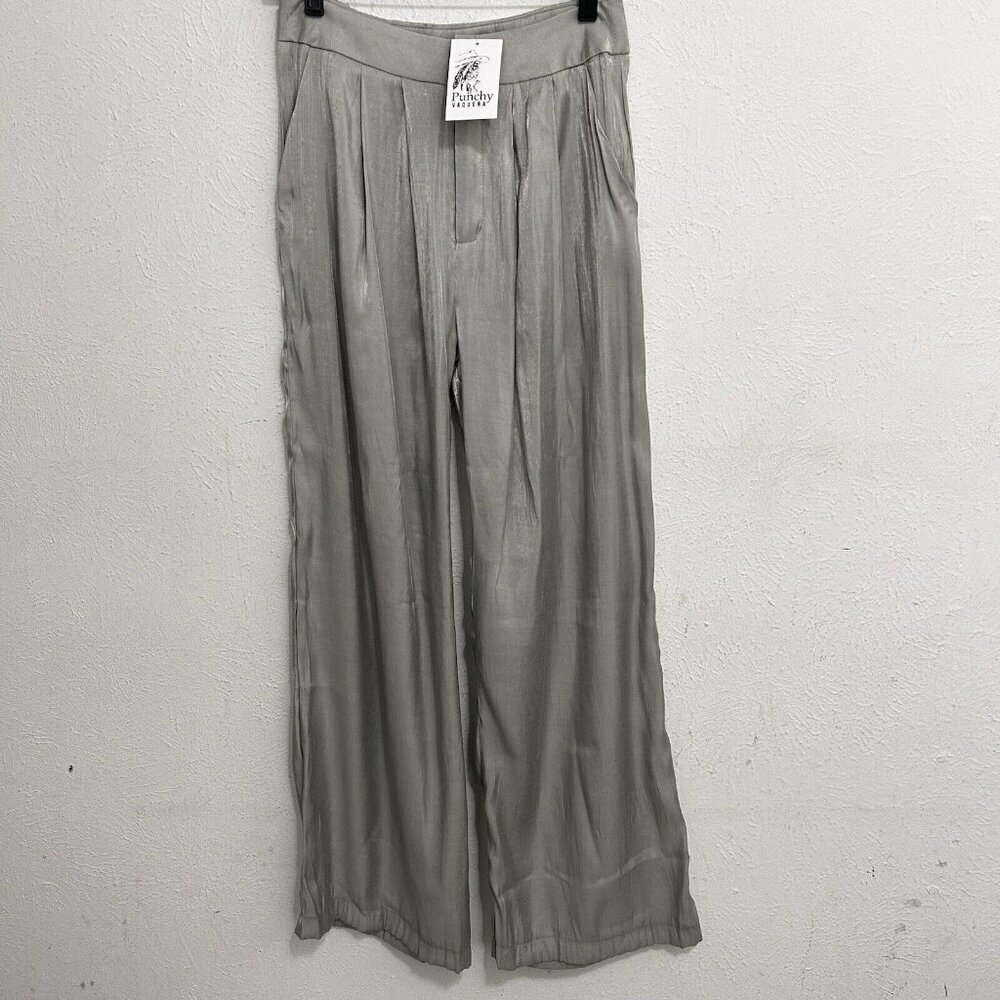 Ellison Light Gray Shimmer Silky Satiny Trouser Pants Pleated Business Career Sm